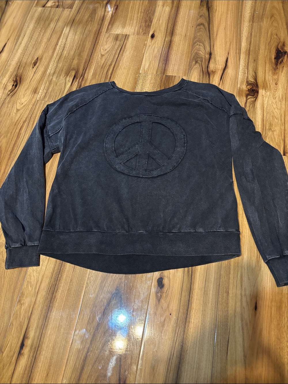 Relaxed Black Crewneck Sweater with Peace Sign